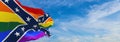 flag of Confederate, LGBT waving in the wind at cloudy sky. Free