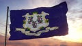 Flag of Connecticut waving in the wind against deep beautiful sky. 3d illustration