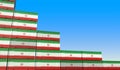 Containers with flag of Iran represent declining trend. Economic or export crisis concept. 3D rendering