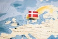 The Flag of Denmark in the World Map Royalty Free Stock Photo