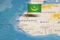 The Flag of Mauritania in the World Map Royalty Free Stock Photo