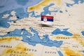 The Flag of Serbia in the World Map Royalty Free Stock Photo