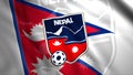 Flag of country with emblem of football team. Motion. Showing flag of country with logo of football association. Flag of