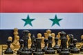 Flag of the country of Iran on the background of chess with black pieces on the Board Royalty Free Stock Photo