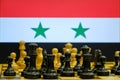 Flag of the country of Iran on the background of chess with pieces on the Board Royalty Free Stock Photo