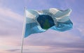 flag of county Leelanau, Michigan , USA at cloudy sky background on sunset, panoramic view. Patriotic concept about Leelanau,