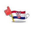Flag croatia Scroll mascot cartoon style with Foam finger