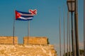 Flag Of Cuba. Fortaleza de San Carlos de La Cabana, Fort of Saint Charles entrance. Havana. Old fortress in Cuba Royalty Free Stock Photo