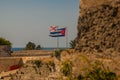 Flag of Cuba. Fortaleza de San Carlos de La Cabana, Fort of Saint Charles entrance. Havana. Old fortress in Cuba Royalty Free Stock Photo