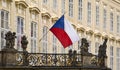 Flag of the Czech Republic on balcony of the old royal palace in Prague.