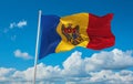 flag of Daco-Romance peoples Moldovans at cloudy sky background, panoramic view. flag representing ethnic group or culture,
