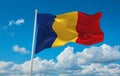 flag of Daco-Romance peoples Romanians at cloudy sky background, panoramic view. flag representing ethnic group or culture,