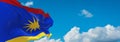 flag of Daco-Romance peoples Serbian Vlachs at cloudy sky backgr