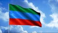 Flag of Dagestan waving on flagpole in the wind, national symbol of freedom. Motion. Traditional flag symbolizing the