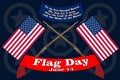 Flag Day banner. Poster for June 14 Birthday of American Stars and Stripes. USA Star-Spangled Banner on vintage civil war rifles