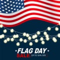 Flag Day USA sale. United States of America national Old Glory, The Stars and Stripes. 14 June American holiday.  Banner with garl Royalty Free Stock Photo