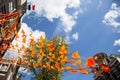 Flag and decorations on King`s day in Amsterdam Royalty Free Stock Photo