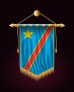 Flag of Democratic Republic of the Congo. Festive Vertical Banner. Wall Hangings with Gold Tassel