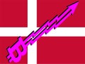 Flag of Denmark and bitcoin arrow graph going up