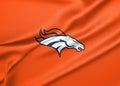 Flag Denver Broncos, flag of American football team Denver Broncos, fabric flag Denver Broncos, 3D work and 3D image. Yerevan,