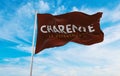 flag of department of Charente, France at cloudy sky background on sunset, panoramic view. French travel and patriot concept.