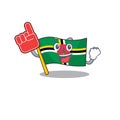 Flag dominica mascot cartoon style holding a Foam finger