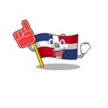 Flag dominican republic mascot cartoon style holding a Foam finger