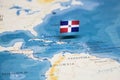 The Flag of Dominican Republic in the World Map Royalty Free Stock Photo