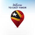 Flag of East Timor in shape of map pointer or marker. Welcome to East Timor. Vector illustration. Royalty Free Stock Photo