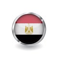 Flag of egypt, button with metal frame and shadow. egypt flag vector icon, badge with glossy effect and metallic border. Realistic