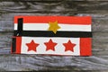 Flag of Egypt colors and stars by glittered colorful Eva foam sheets, colored cardboard, rubber pad, sponge papers for school arts