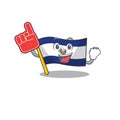 Flag el salvador Scroll mascot cartoon style with Foam finger