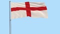 Flag of England on a flagpole fluttering in the wind on a transparent blue background, 3d rendering, PNG format with ALPHA transpa