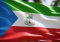Flag of Equatorial Guinea waving in the wind. Features horizontal Royalty Free Stock Photo