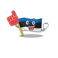 Flag estonia cartoon with in foam finger character