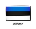 Flag of Estonia. Colorful Estonian flag logo. Blue, black and white brush strokes, hand drawn. Black outline