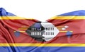 Flag of Eswatini (Swaziland) isolated on white background with copy space above. 3D rendering