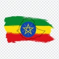 Flag Ethiopia from brush strokes and Blank map Ethiopia. High quality map Federal Democratic Republic of Ethiopia and flag on tran