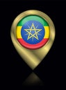 Flag of Ethiopia. Vector Sign and Icon. Location Symbol Shape. Gold