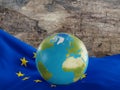 Flag of Europe with planet earth globe and world map. elements o Royalty Free Stock Photo