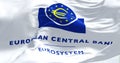 Flag with European Central Bank logo waving