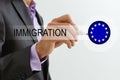 Flag of European Union, EU flag and the inscription immigration Royalty Free Stock Photo