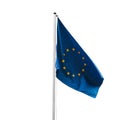 Flag of the European Union on a flagpole isolated on white background Royalty Free Stock Photo