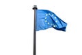 Flag of the European Union on the flagpole isolated on white background Royalty Free Stock Photo