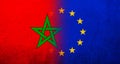 Flag of the European Union with Kingdom of Morocco National flag. Grunge background Royalty Free Stock Photo