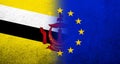 Flag of the European Union with Nation of Brunei National flag. Grunge background