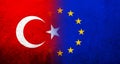 Flag of the European Union with National flag of Turkey. Grunge background