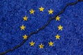 Flag of European Union painted on cracked wall background/Divided European Union concept