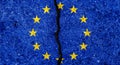 Flag of European Union painted on cracked wall background/Divided European Union concept