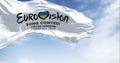 The Flag of the Eurovision Song Contest 2023 flying Royalty Free Stock Photo